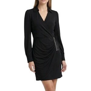 Karl Lagerfeld Paris Dress Womens 12 Black Wrap Draped Long Sleeve Monochromatic